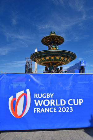 Paris, France. Rugby World Cup 2023. RUGBY VILLAGE installed at Place de la Concorde. October 1, 2023のeditorial素材