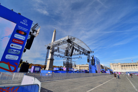 Paris, France. Rugby World Cup 2023. RUGBY VILLAGE installed at Place de la Concorde. October 1, 2023のeditorial素材