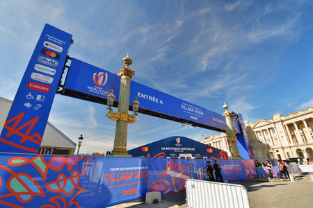 Paris, France. Rugby World Cup 2023. RUGBY VILLAGE installed at Place de la Concorde. October 1, 2023のeditorial素材