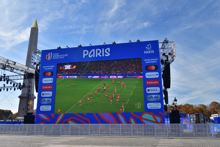 Paris, France. Rugby World Cup 2023. RUGBY VILLAGE installed at Place de la Concorde. October 1, 2023のeditorial素材