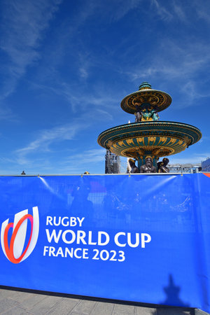 Paris, France. Rugby World Cup 2023. RUGBY VILLAGE installed at Place de la Concorde. October 1, 2023のeditorial素材