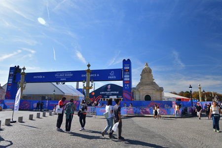 Paris, France. Rugby World Cup 2023. RUGBY VILLAGE installed at Place de la Concorde. October 1, 2023のeditorial素材