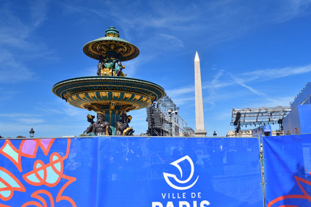 Paris, France. Rugby World Cup 2023. RUGBY VILLAGE installed at Place de la Concorde. October 1, 2023のeditorial素材