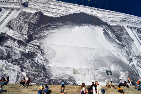 Paris, France. Trick art by JR at the OpÃ©ra Garnier being renovated. September 24, 2023.のeditorial素材