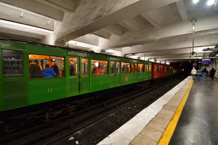 Paris, France. An exhibition of old subway cars at Porte de Saint-Cloud station. April 16, 2023.のeditorial素材