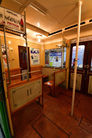 Paris, France. An exhibition of old subway cars at Porte de Saint-Cloud station. April 16, 2023.のeditorial素材