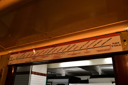 Paris, France. An exhibition of old subway cars at Porte de Saint-Cloud station. April 16, 2023.のeditorial素材