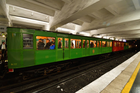 Paris, France. An exhibition of old subway cars at Porte de Saint-Cloud station. April 16, 2023.のeditorial素材
