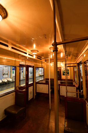 Paris, France. An exhibition of old subway cars at Porte de Saint-Cloud station. April 16, 2023.のeditorial素材