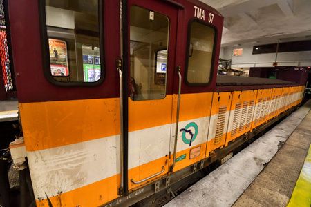 Paris, France. An exhibition of old subway cars at Porte de Saint-Cloud station. April 16, 2023.のeditorial素材