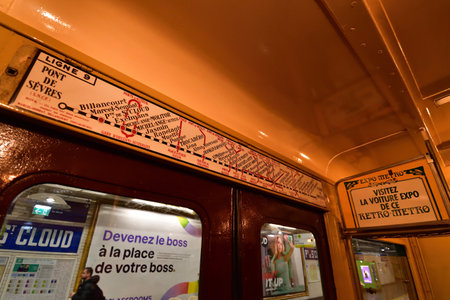 Paris, France. An exhibition of old subway cars at Porte de Saint-Cloud station. April 16, 2023.のeditorial素材