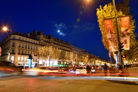 Paris, France. Christmas illuminations on the Champs ElysÃ©es. November 25, 2023.のeditorial素材
