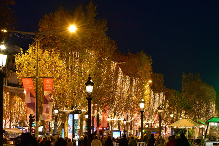 Paris, France. Christmas illuminations on the Champs ElysÃ©es. November 25, 2023.のeditorial素材