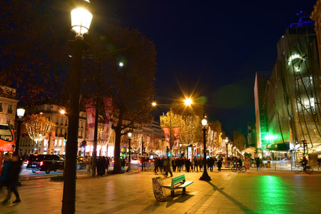 Paris, France. Christmas illuminations on the Champs ElysÃ©es. November 25, 2023.のeditorial素材