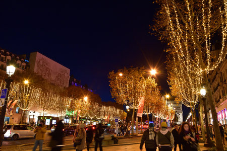Paris, France. Christmas illuminations on the Champs ElysÃ©es. November 25, 2023.のeditorial素材