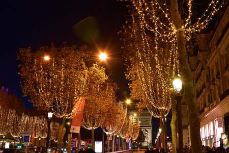 Paris, France. Christmas illuminations on the Champs ElysÃ©es. November 25, 2023.のeditorial素材
