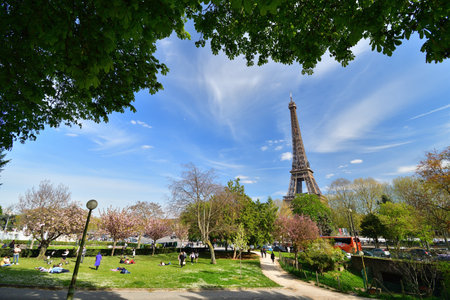 Paris, France. Trocadero Square on a sunny day. April 10, 2022.のeditorial素材