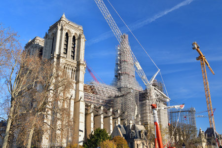 Paris, France. Notre Dame Cathedral's spire has returned. December 17, 2023.のeditorial素材