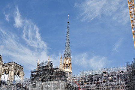 Paris, France. The spire of Notre Dame Cathedral has been restored after the fire. April 14, 2024.のeditorial素材