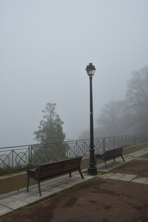 The streets of Sancerre shrouded in a thick fog. November 01, 2024の写真素材