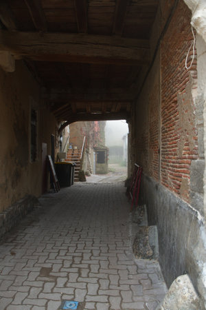 The streets of Sancerre shrouded in a thick fog. November 01, 2024の写真素材