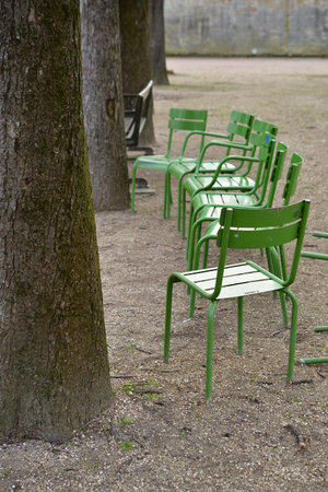 Paris, France. Chairs in the Tuileries Garden. January 19, 2025.の写真素材