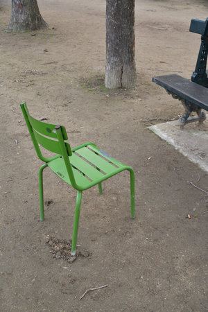 Paris, France. Chairs in the Tuileries Garden. January 19, 2025.の写真素材