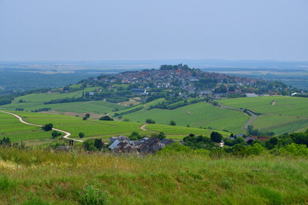 Sancerre Village on a Hill in France, Viewed from Afar â June 9, 2025の写真素材