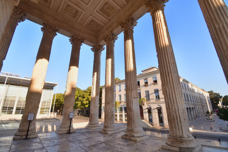 Ceiling of the Entrance at Maison CarrÃ©e Roman Temple â NÃ®mes, France, 15 August 2025の写真素材