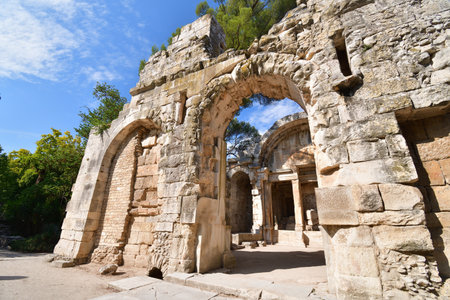 Ancient Roman Ruins of the Temple of Diana (Le Temple de Diane) in NÃ®mes, France â August 14, 2025の写真素材