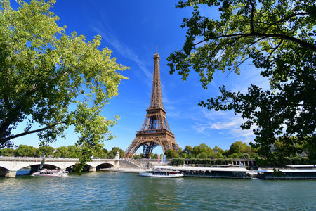 Eiffel Tower and the Seine River on a Sunny Summer Day â€” Paris, France, August 24, 2025
