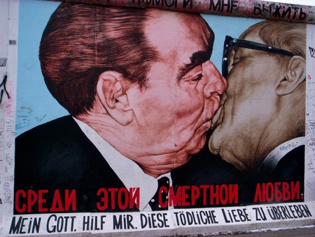 berlin germany, 20 february 2011:one of the most famous murals of the berlin wall, two known...