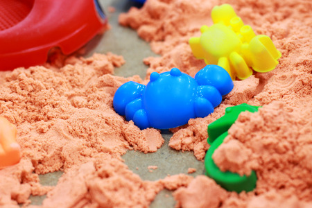 Sandbox Children's playground, artificial sand, there are many toys.の写真素材