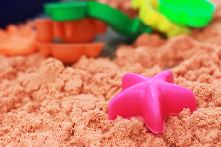 Sandbox Children's playground, artificial sand, there are many toys.の写真素材