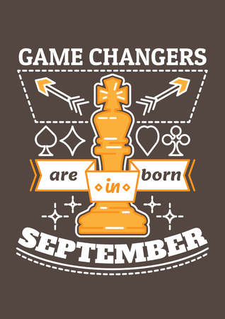 Game Changers are Born in September. Birthday greeting present as t-shirt, card or poster with illustrated, line style ribbon graphics text.のイラスト素材