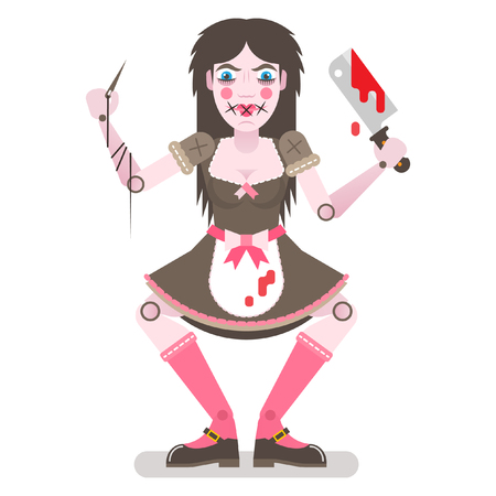 Scary doll with butcher knife icon.のイラスト素材