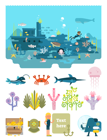 Life below water illustrated scene set vector illustration.のイラスト素材