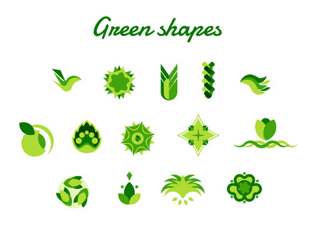Green concept vector badge, logo and icon set with nature design symbols.のイラスト素材