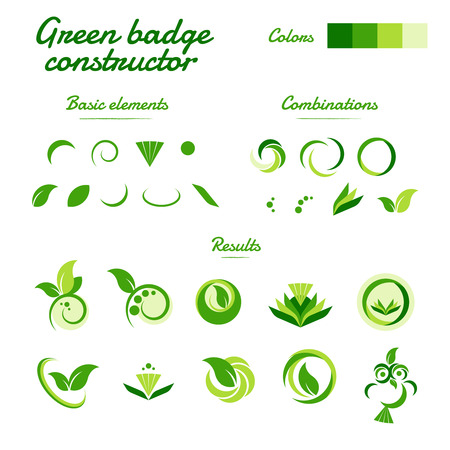 Green concept vector badge, logo and icon constructor set with nature design symbols.のイラスト素材