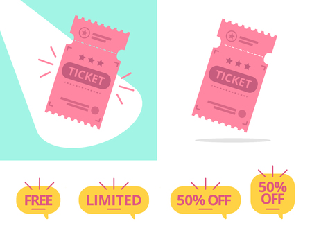 Ticket offer vector illustration set with free, limited and discount tag collection.のイラスト素材