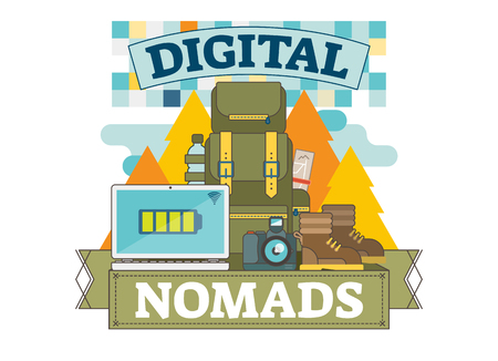 Digital nomads concept illustration, vector logo badgeのイラスト素材