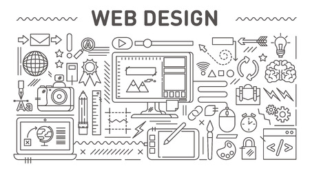 Web design concept, vector line style illustration collectionのイラスト素材