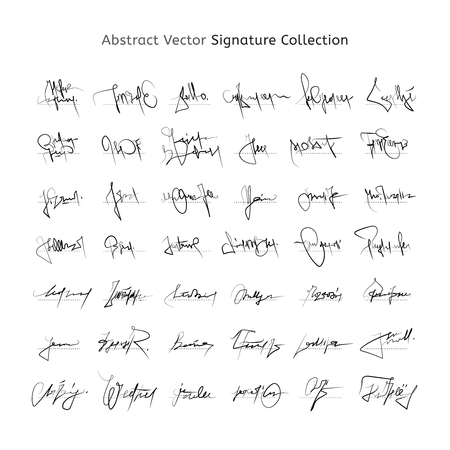 Abstract Vector Signature Collection, Handwritten Unique and Personal Decorative Autographs. Artistic line shapes.のイラスト素材