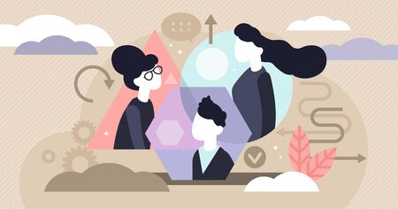 Personality types vector illustration. Flat tiny psychological persons profile concept. Extrovert and introvert human mental differences. Emotional mindset and individual temperament behavior sensing.のイラスト素材