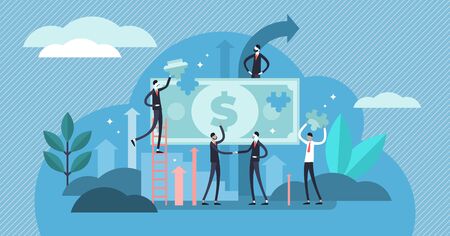 Opportunities vector illustration. Flat tiny business chances persons concept. Company potential professional cooperation to growth with common strategy solutions. Successful decision communication.のイラスト素材