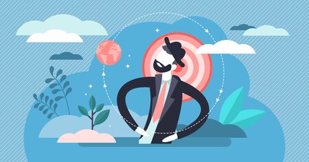 Egocentric vector illustration. Flat tiny personality perspective persons concept. Abstract egoistic individuality and narcissists behavior visualization. Symbolic complicated character posture..のイラスト素材