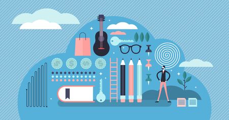 Perfectionism vector illustration. Flat tiny no error system persons concept. Symbolic mind state with need for absolute order and faultless standards. Emotional mental expression trait visualization.のイラスト素材