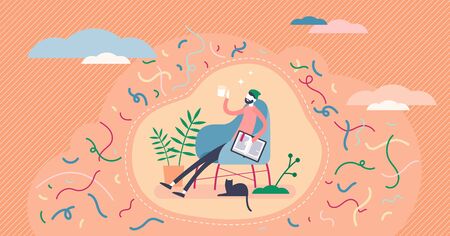 Comfort zone concept, flat tiny person vector illustration. Safe daily lifestyle versus risk and personal growth. Motivation and inspiration for success and achievements. Starting new life goals.のイラスト素材