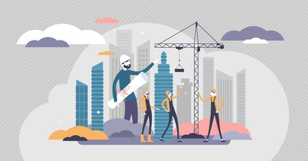 Builders vector illustration. House construction flat tiny persons concept.