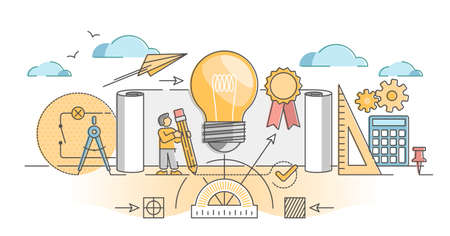 Patent for author copyright and protection from plagiarism outline concept. Legal rights for new invention intellectual property ownership vector illustration. Product exclusive usage license law.のイラスト素材